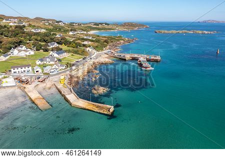 Aerial View Of The Pier At Leabgarrow On Arranmore Island In County Donegal, Republic Of Ireland
