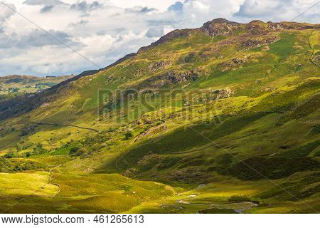 View Of The Wrynose Pass, Mountain Pass In The Lake District National Park In Cumbria, England Betwe