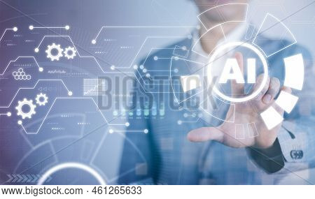 Businessman Hold Arrow With Artificial Intelligence (ai),on Big Data Network Machine Learning And Da