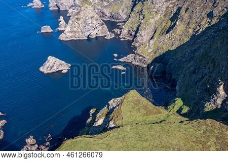 Aerial View Of The Cliffs Near The Lighthouse On The Island Of Arranmore In County Donegal, Ireland