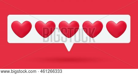 Message Bubble With Hearts 3d Vector. Valentines Day Love Message. Social Media Like Or Comment, Web