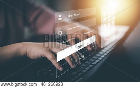 Security Password Login Online Concept  Hands Typing And Entering Username And Password Of Social Me