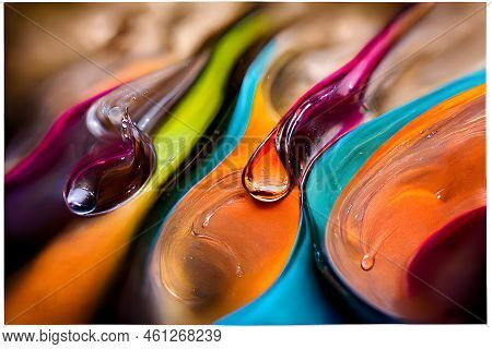 Transparent Colorful Oil Drops Closeup Abstract Background, Neural Network Generated Art.