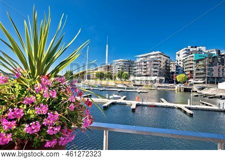 Scenic Aker Brygge Marina Nad Modern Waterfront Architecture In Oslo View, Capital City Of Norway