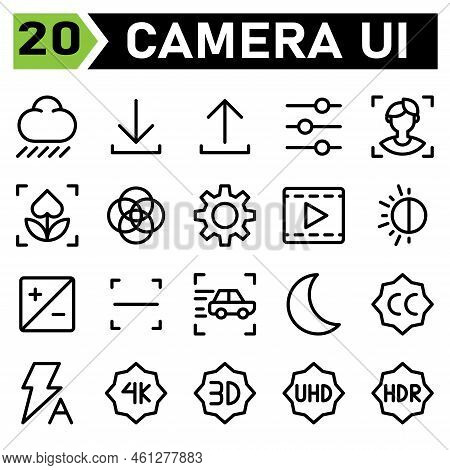 Photo Camera Icon Set Include Mode, Cloud, Rain, Photo, Camera, Interface, Download, Upload, Prefere