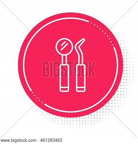 White Line Dental Inspection Mirror And Probe Icon Isolated On White Background. Explorer Scaler. To