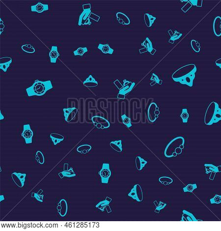 Set Wrist Watch, King Crown, Diamond Engagement Ring Box And Bracelet Jewelry On Seamless Pattern. V
