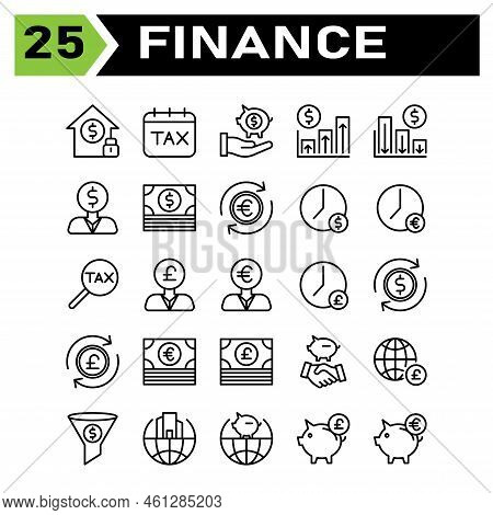 Finance Icon Set Include Building, Investment, Home, Money, Security, Calendar, Tax, Date, Day, Fina