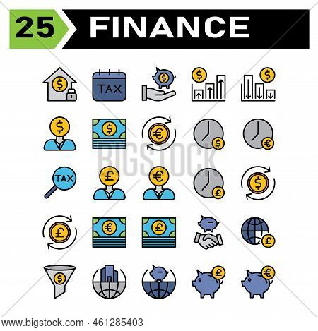 Finance Icon Set Include Building, Investment, Home, Money, Security, Calendar, Tax, Date, Day, Fina
