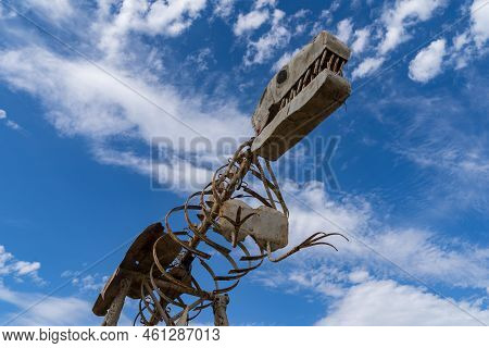 Glendive, Montana - July 22, 2022: T-rex Dinosaur Skeleton, As The Town Is Known For Fossils