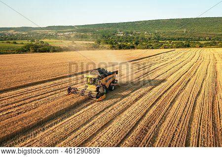 Varna, Bulgaria - July 6, 2022: A Pre-production Claas Trion Combine Harvester Working.