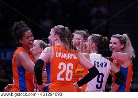Ankara, Turkiye - June 05, 2022: Netherlands Players Celebrating Score Point During Serbia Vnl Pool 