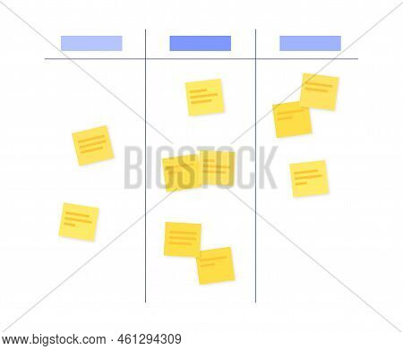 Kanban Board Methodology. Meeting Process, Cards With Tasks On Whiteboard, Teamwork Visualization In