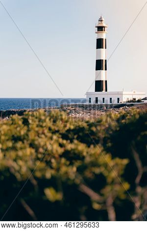 Beautiful Blue White Lighthouse On The Spanish Island Of Menorca
