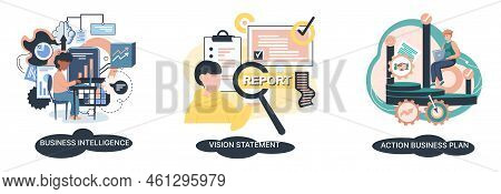 Business Intelligence Action Business Plan. Strategic Planning Automation Process. Mission Rules Vis