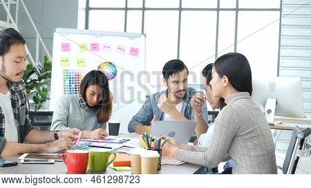 Group Of Business People Meeting In Conference Room. Asian Businessman Speech, Present Teamwork Part