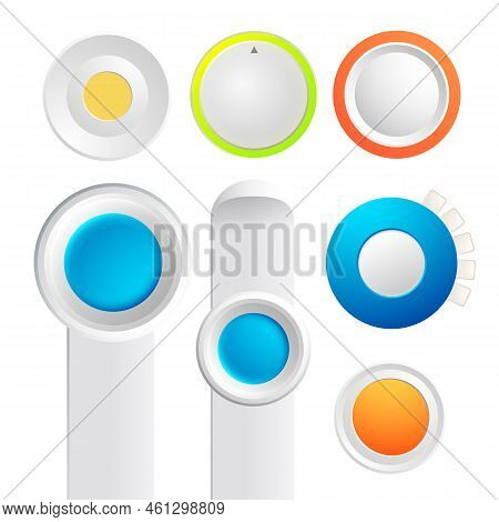 Set Of Toggle Buttons Collection With Colorful Round Things And Strips Of Board On The White Backgro
