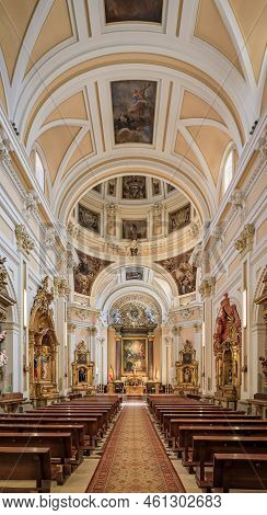 Madrid, Spain - June 28, 2021: Ornate Baroque Interior Of Baroque Cathedral Church Of Armed Forces O