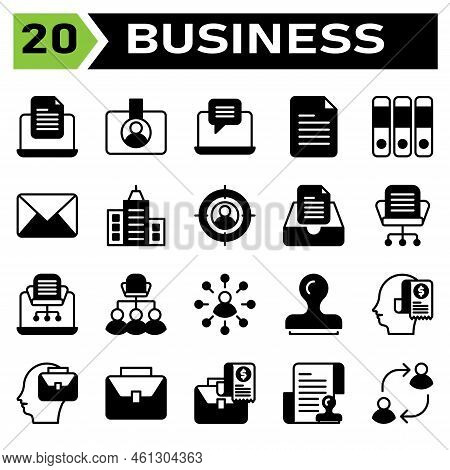 Office Business Icon Set Include Laptop, Document, Office, Work, Device, Filed, Id Card, Badge, Iden