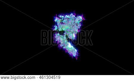 Abstract Dichroic Font - Blue Rupee Sign On Black Bg, Isolated - Object 3d Illustration