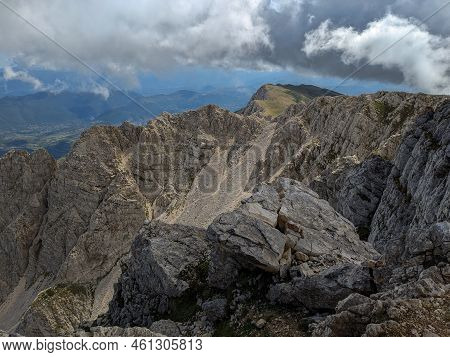 Panoramic View From The Summit Of Mount Sirente In Abruzzo During Summer Day Of September