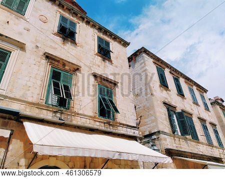 Stradun, Stradone Is The Main Street Of The Historic City Center Of Dubrovnik In Croatia. Architectu