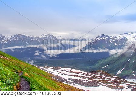Stunningly Beautiful Mountain Vista Of The Chugach Mountains From The Summit Of Exit Glacier In Sewa