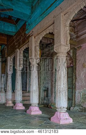 01 14 2009 Wooden Pillars In Temple At Shivneri Fort ; Taluka Junnar ; District Pune ; Maharashtra ;