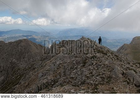 Panoramic View Of The Crest Of Sirente Massif In Abruzzo During Cloudy Day Of Summer
