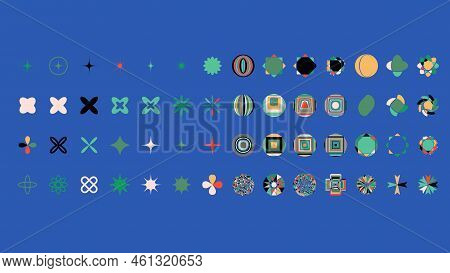 Brutalism Shapes, Minimalist Geometric Elements, Abstract Bauhaus Forms. Simple Star And Flower Shap