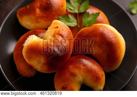 Traditional Latvian Baked Bacon Pies, Buns Or Pastries