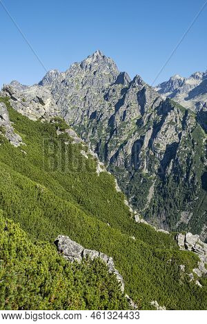 High Tatras Scenery From Slavkov Lookout, Slovak Republic. Hiking Theme. Seasonal Natural Scene.