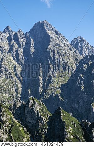 Lomnicky Peak From Slavkovsky Peak, Slovak Republic. Hiking Theme. Seasonal Natural Scene.