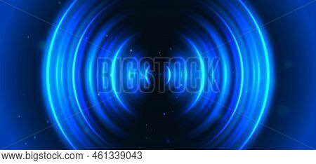 Ripple Sound And Sonar Waves. Blue Color Ring. Abstract Digital Sound Wave.