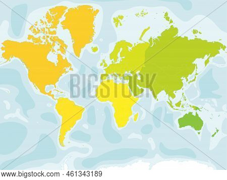 Blank Map Of World Continents - North America, South America, Africa, Europe, Asia And Australia. Me
