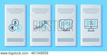 Set Line Percent Up Arrow, Ipo, Currency Exchange And Cryptocurrency Icon. Vector