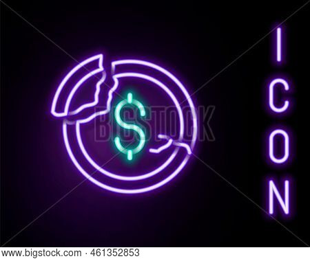 Glowing Neon Line Dollar Rate Decrease Icon Isolated On Black Background. Cost Reduction. Money Symb