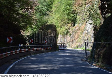 Narrow Country Road Between Cliffs On The Hunsrück Side Of Mosel Valley