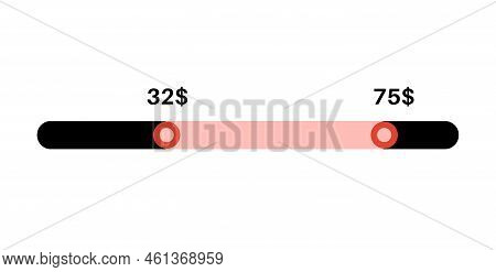 Price Range Scrollbar In Web Form, Online Application. Filter Slider On Website, Flat User Interface