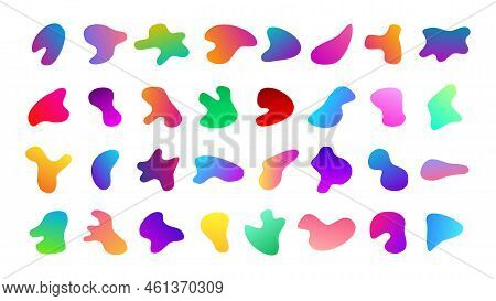 Gradient Liquid Blob Shapes. Big Set Of Absrtact Irregular Fluid Shapes. Vector Silhouettes Of Simpl