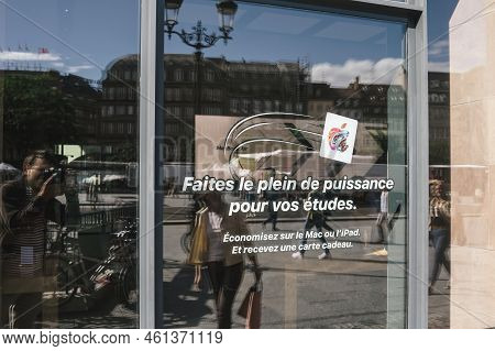 Strasbourg, France - Sep 9, 2022: Advertising On The Apple Store Facade For With Text Translated Pow