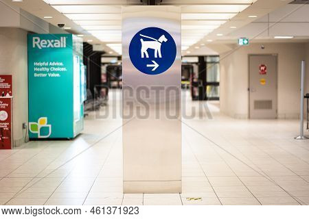 Calgary Alberta Canada, September 10 2022: Signage For Service Dogs And Animals For Air Travellers A