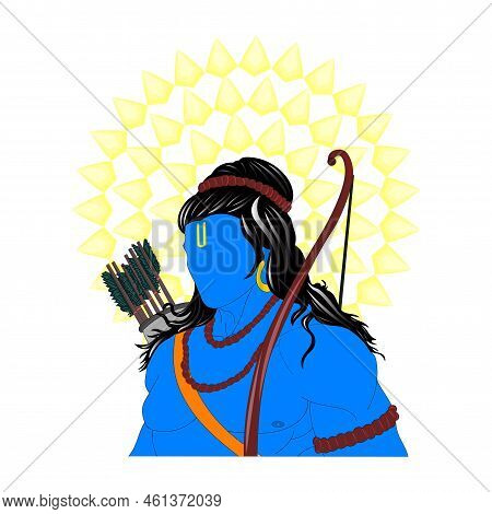 Vector Art Of Lord Ram Or Rama Azure Body Color With Persian Plum, Silver Chalice Color Bow And Arro
