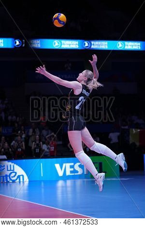 Ankara, Turkiye - June 04, 2022: Stragier Manon Serves During Thailand Vs Belgium Vnl Pool Match In 