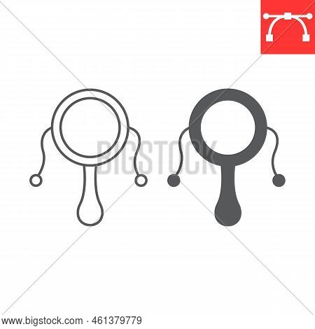 Rattle Drum Line And Glyph Icon, Musical And Chinese, Pellet Drum Vector Icon, Vector Graphics, Edit