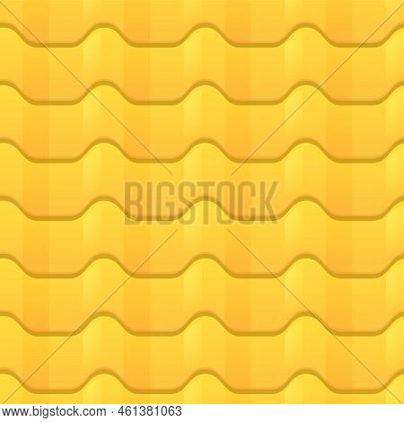 Cartoon Roof Tile Seamless Pattern, Golden Rooftop For House Covering - Flat Vector Illustration.