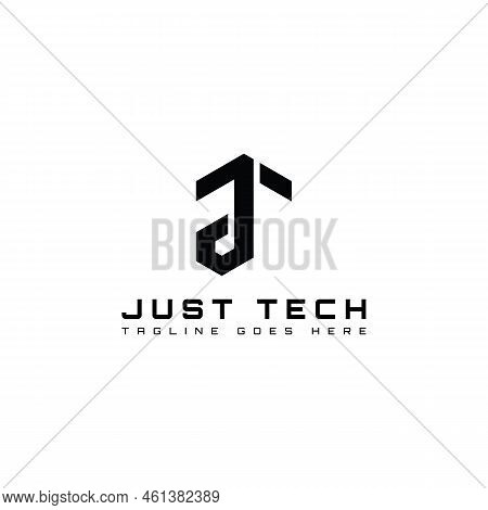 Abstract Initial Letter Jt Or Tj Logo In Black Color Isolated In White Background Applied For Electr