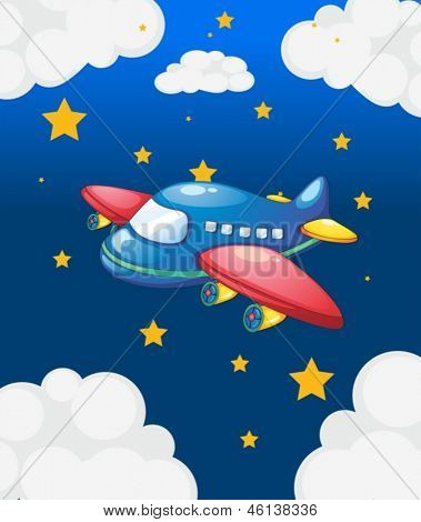 Ilustracja samolotu w niebo z wielu gwiazd