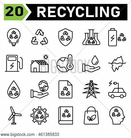 Ecology And Recycle Icon Set Include Recycling, Waste, Material, Shield, Protect, Chemistry, Science