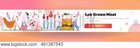 Scientists Analyzing Cultured Red Raw Meat Made From Animal Cells Artificial Lab Grown Meat Producti